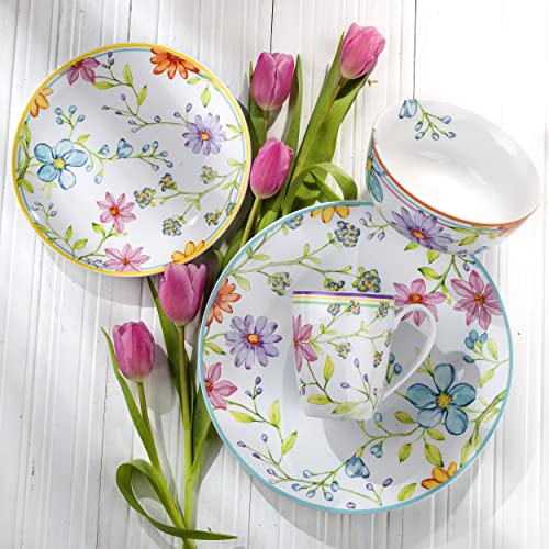 Euro Ceramica White & Pink Floral 16pcs Dinnerware Set