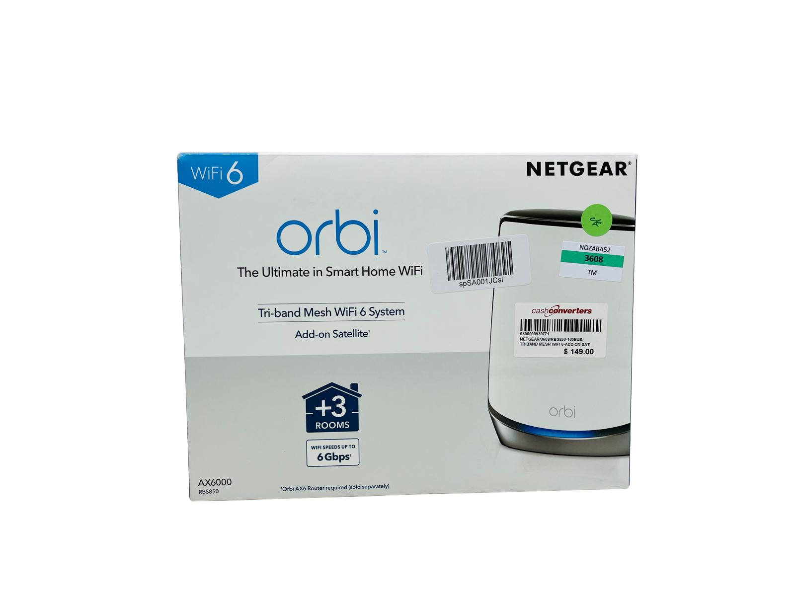 NETGEAR Orbi Whole Home TriBand Mesh WiFi 6 AddOn Satellite RBS850