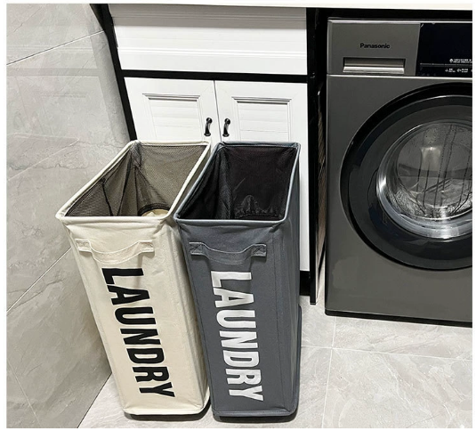 Laundry Bin W Wheels Rect Thin 3Col