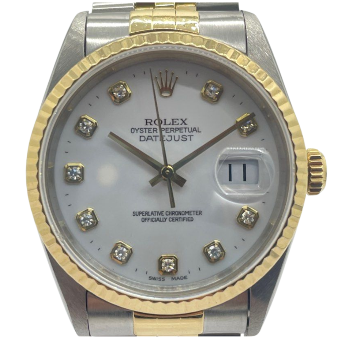 Rolex Datejust 16233 36mm Half Gold Diamond White Dial Automatic Watch