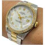 Rolex Oyster Perpetual Date 1505 34mm Automatic Half Gold Roman White Dial Watch