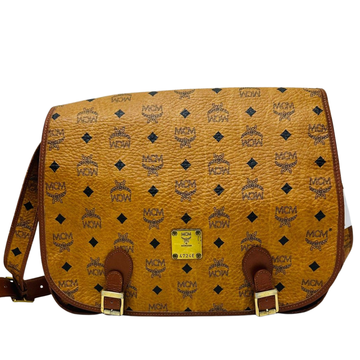 SHOULDER BAG-COGNAC VISETOS LEATHER/MESSENGER MCM W-35CM