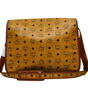 SHOULDER BAG-COGNAC VISETOS LEATHER/MESSENGER MCM W-35CM
