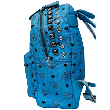 BACKPACK-BLUE COGNAC VISETOS LEATHER/SILVER STUDS MCM W-28CM