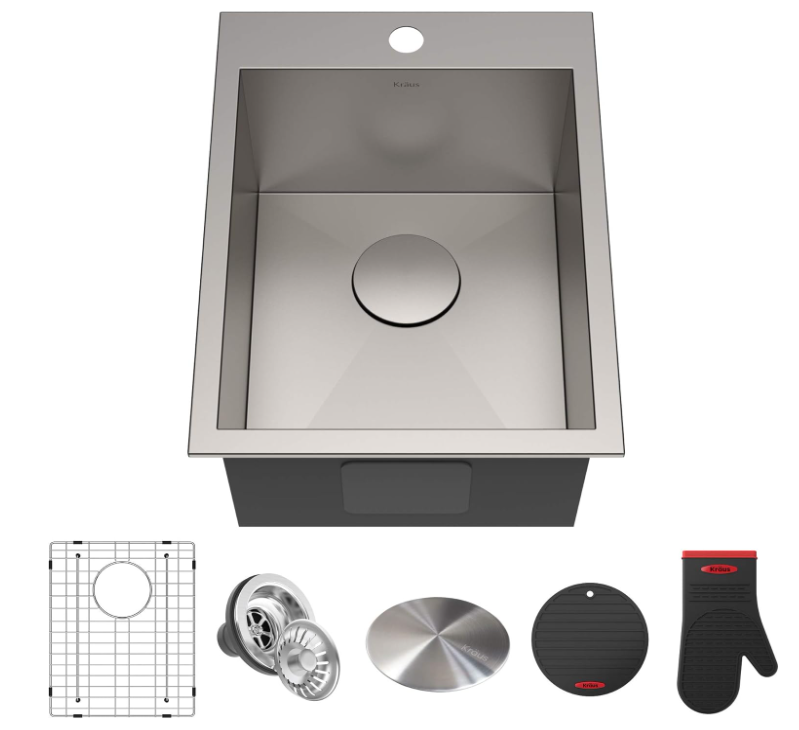 Kraus KP1TS15S-1 Pax Kitchen Sink, 15" x 20" x 9" 1 Hole