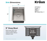 Kraus KP1TS15S-1 Pax Kitchen Sink, 15" x 20" x 9" 1 Hole