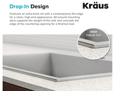 Kraus KP1TS15S-1 Pax Kitchen Sink, 15" x 20" x 9" 1 Hole