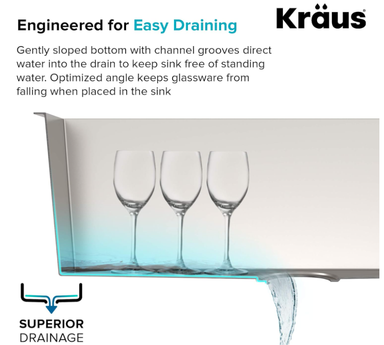 Kraus KP1TS15S-1 Pax Kitchen Sink, 15" x 20" x 9" 1 Hole