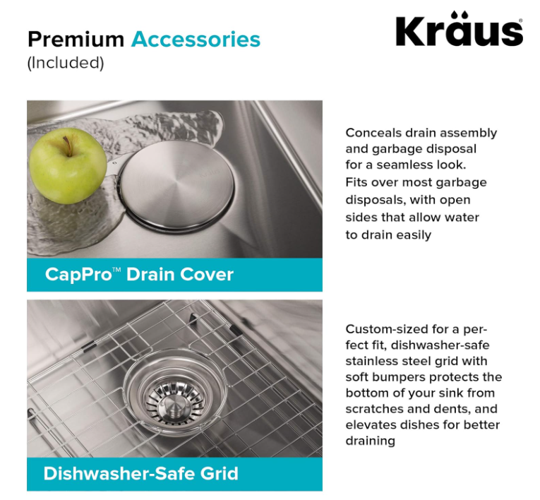 Kraus KP1TS15S-1 Pax Kitchen Sink, 15" x 20" x 9" 1 Hole