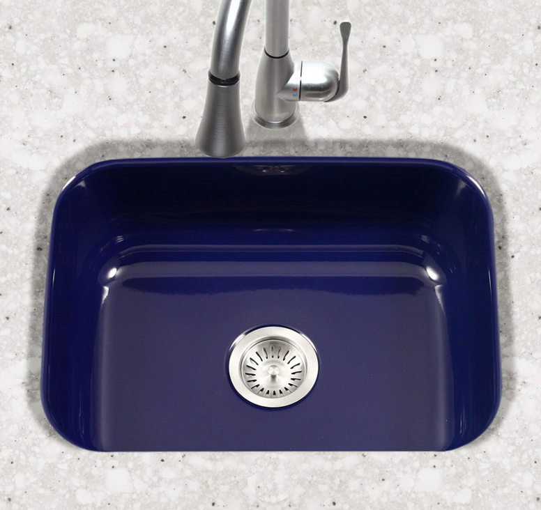 Houzer Porcela 23 inch Navy Blue Porcelain Enamel Steel Undermount Single Bowl Kitchen Sink - PCS-2500 NB