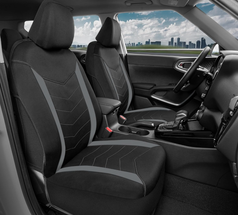 Motor Trend SpillGuard Waterproof Car Seat Covers for Front Seats, Gray Stripes – Durable Neoprene Car Seat Protectors, Easy to Install, Interior Covers for Auto Truck Van SUV