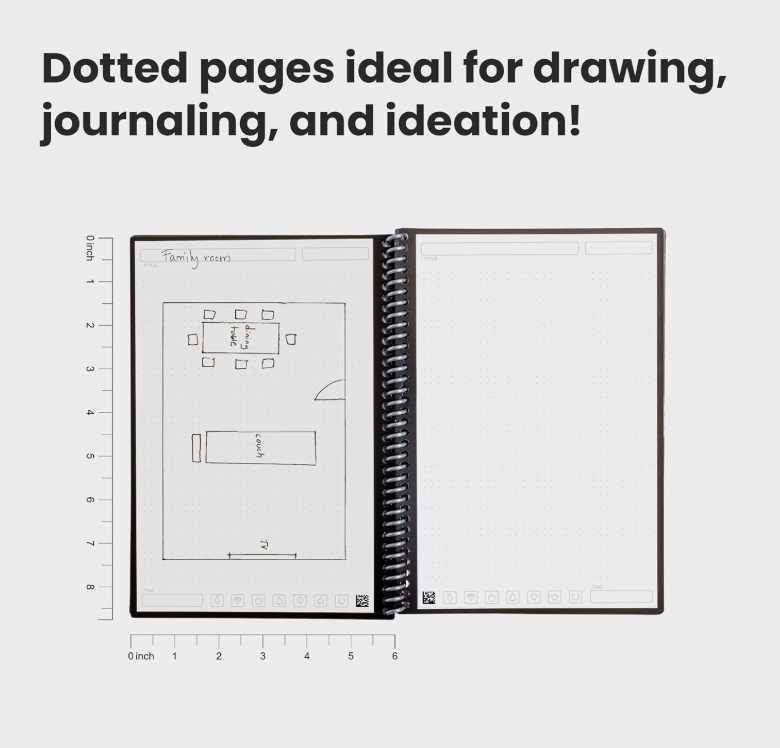 Rocketbook Core Reusable Spiral Notebook, Executive Size 6x8.8, Gray - Dotted Pages, App-Connected, Erasable, Durable Cover, Ideal for School, Work, and Creative Projects