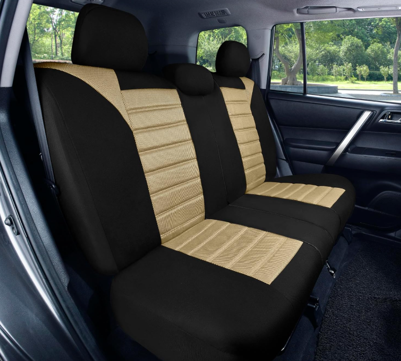 FH Group Car Seat Covers Full Set Beige 3D Air Mesh - Universal Fit, Automotive Seat Covers, Low Back Seat Cover, Airbag Compatible, Split Bench Rear Seat, Washable Car Seat Cover for SUV, Sedan