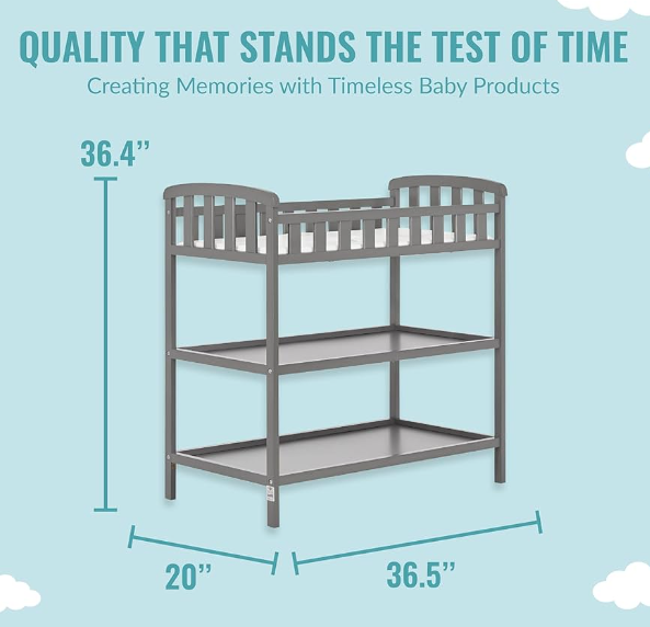 Dream On Me Emily Changing Table in Grey, 36.5x20x39 Inch (Pack of 1)