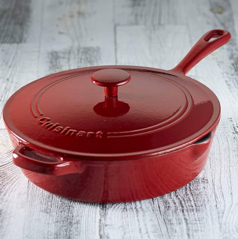 Cuisinart Chef's Classic Enameled Cast Iron 12-Inch Chicken Fryer with Cover, Cardinal Red