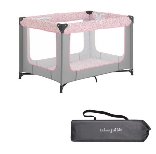 Dream On Me Zodiak Portable Playard in Grey and Pink, Lightweight, Packable and Easy Setup Baby Playard, Breathable Mesh Sides and Soft Fabric - Comes with a Removable Padded Mat