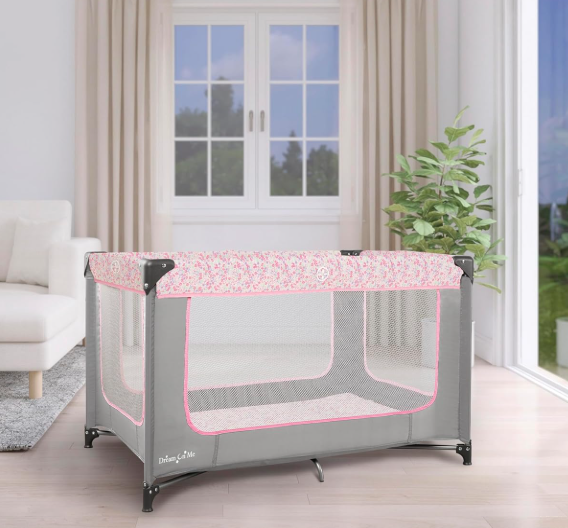 Dream On Me Zodiak Portable Playard in Grey and Pink, Lightweight, Packable and Easy Setup Baby Playard, Breathable Mesh Sides and Soft Fabric - Comes with a Removable Padded Mat