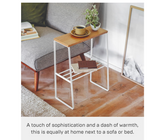 Yamazaki Home Narrow Living Room End Table - Slim Side Storage Shelf Stand Furniture Metal and Wood Modern Skinny Accent Table Steel + WoodWhite