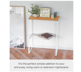 Yamazaki Home Narrow Living Room End Table - Slim Side Storage Shelf Stand Furniture Metal and Wood Modern Skinny Accent Table Steel + WoodWhite