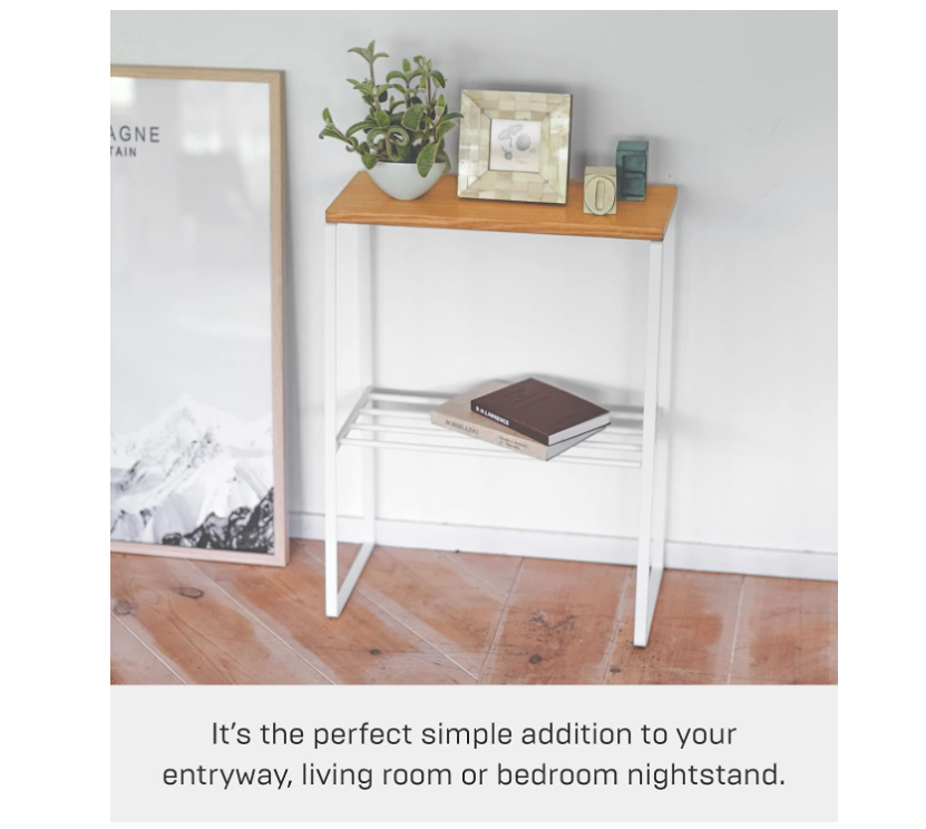 Yamazaki Home Narrow Living Room End Table - Slim Side Storage Shelf Stand Furniture Metal and Wood Modern Skinny Accent Table Steel + WoodWhite