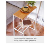 Yamazaki Home Narrow Living Room End Table - Slim Side Storage Shelf Stand Furniture Metal and Wood Modern Skinny Accent Table Steel + WoodWhite