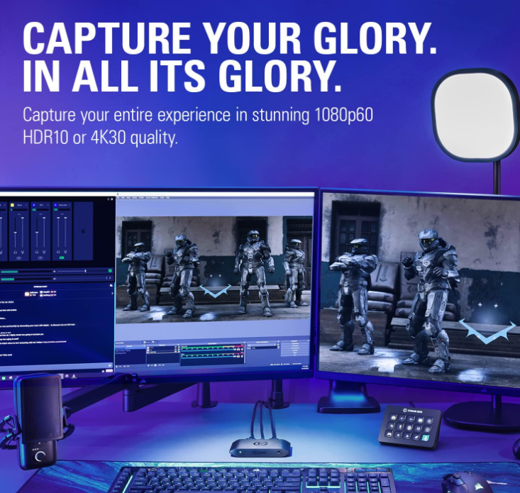 Elgato HD60 X - Stream and record in 1080p60 HDR10 or 4K30 with ultra-low latency on PS5, PS4/Pro, Xbox Series X/S, Xbox One X/S, in OBS and more, works with PC and Mac