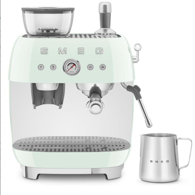 Smeg EGF03PGUK Espresso Coffee Machine with Grinder, Pastel Green