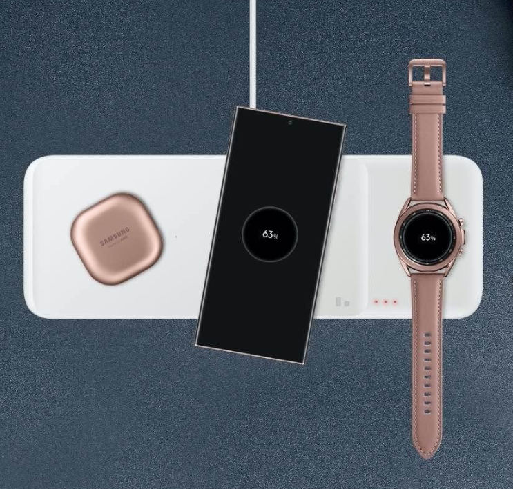 Samsung Electronics Wireless Charger Trio, Qi Compatible - Charge up to 3 Devices at Once for Galaxy Phones, Buds, Watches, and Apple iPhone Devices (White)