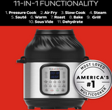 Instant Pot Duo Crisp - 11-in-1 Pressure Cooker. Pressure cooking, slow cooking, rice, yogurt, steam, sauté and keep warm, steam, sous vide, bakes, air fries. 8 Quart / 7.6 L. Black Stainless Steel