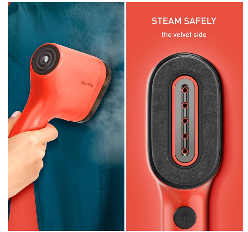 Tefal Pure POP DT2022 - Garment Steamer, Steam/Purify Garments, 20 g/min Continuous Steam, Lint Remover, Reversible Pad System, Ultra-Compact, Travel-Friendly, Fast Heat-Up, Coral Red S$39