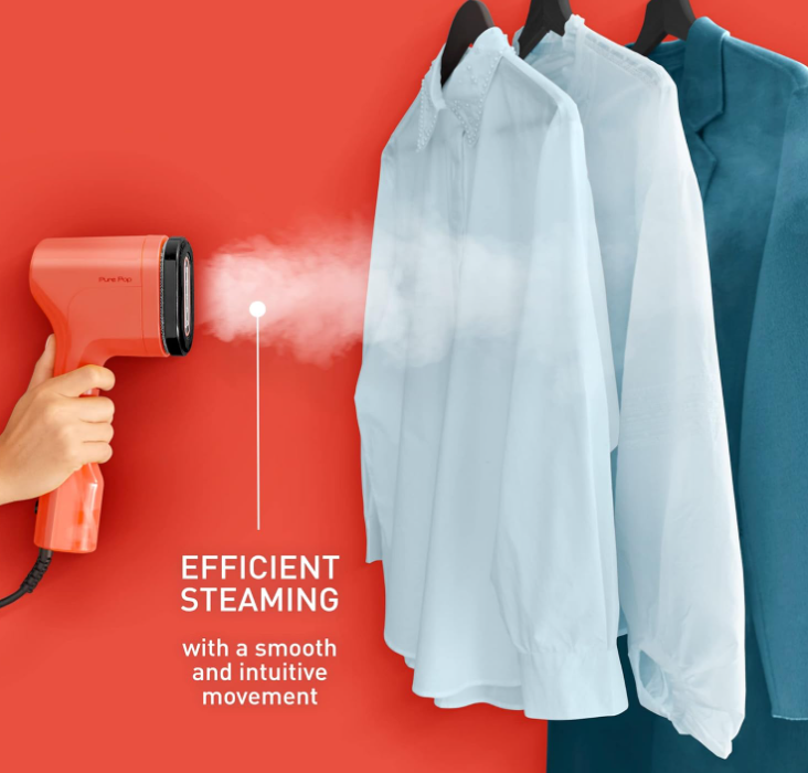 Tefal Pure POP DT2022 - Garment Steamer, Steam/Purify Garments, 20 g/min Continuous Steam, Lint Remover, Reversible Pad System, Ultra-Compact, Travel-Friendly, Fast Heat-Up, Coral Red S$39