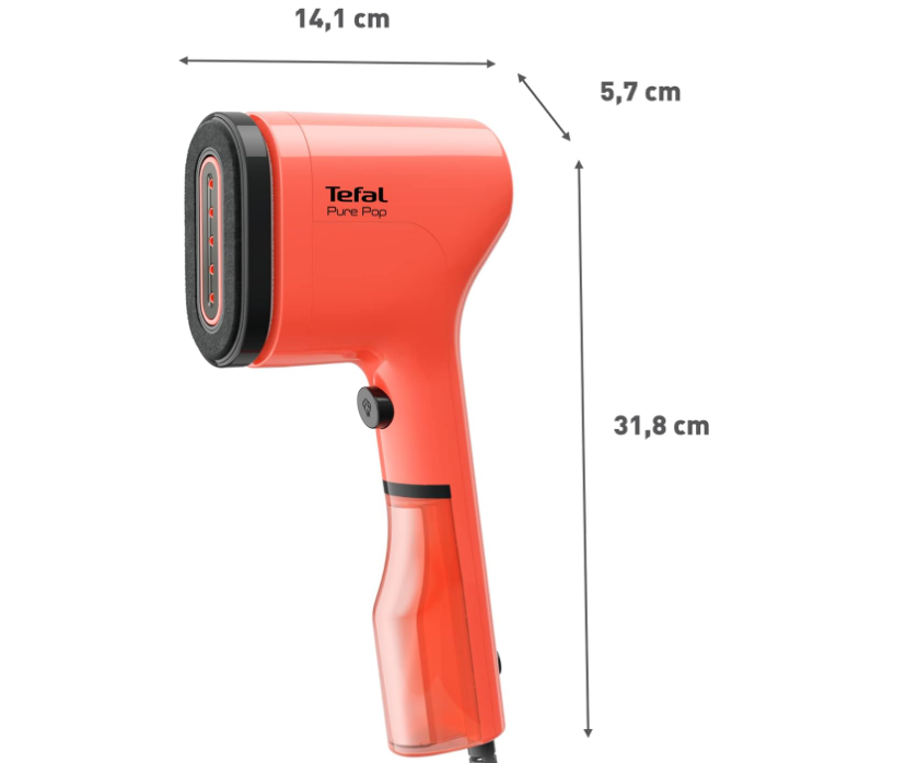 Tefal Pure POP DT2022 - Garment Steamer, Steam/Purify Garments, 20 g/min Continuous Steam, Lint Remover, Reversible Pad System, Ultra-Compact, Travel-Friendly, Fast Heat-Up, Coral Red S$39