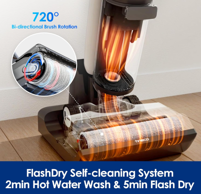 Tineco Floor One S7 FlashDry - Wet & Dry Vacuum, Cordless, 230W, 40 min Run Time, Self-cleaning, 158℉ Hot Air Flash Drying, Dual-sided Edge Cleaning