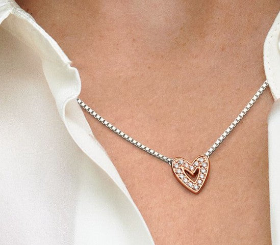 Pandora Sparkling Freehand Heart Necklace 3.8GM Silver