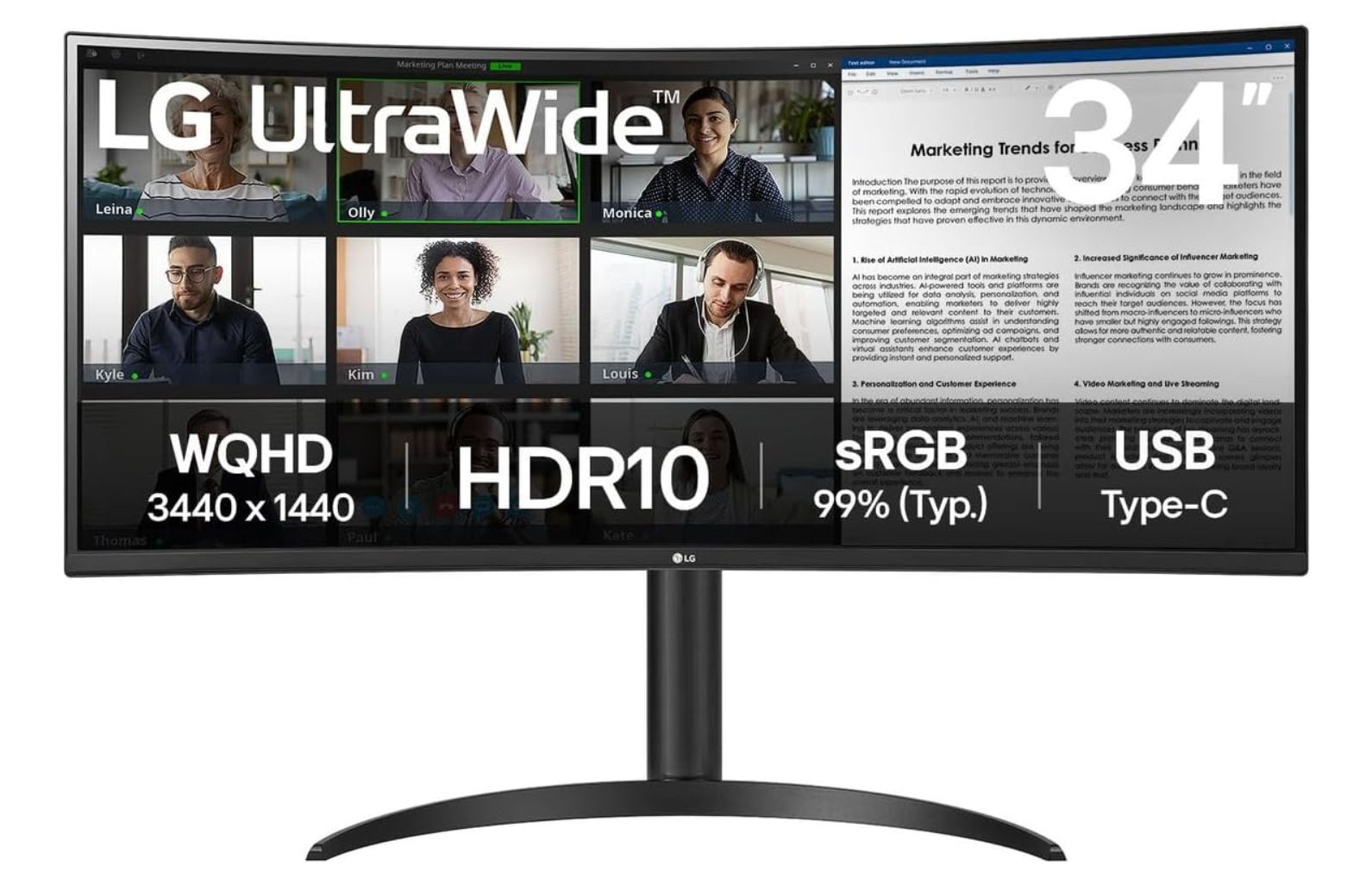LG 34WR55QK-B.AHK 34" UltraWide™ QHD Curved monitor with USB Type-C™