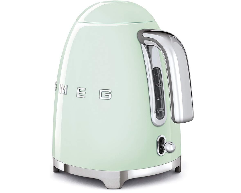 Smeg KLF03PGUK, 50's Retro Style Kettle, 1.7 L Capacity with Water Level Indicator, 360 Swivel Base, Anti-Slip Feet, Soft Opening Lid, Stainless Steel, Pastel Green