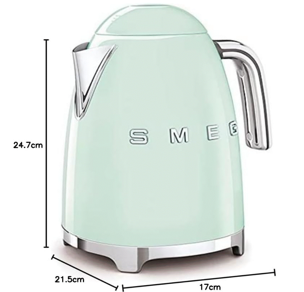 Smeg KLF03PGUK, 50's Retro Style Kettle, 1.7 L Capacity with Water Level Indicator, 360 Swivel Base, Anti-Slip Feet, Soft Opening Lid, Stainless Steel, Pastel Green