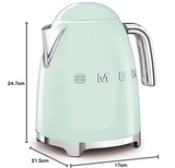 Smeg KLF03PGUK, 50's Retro Style Kettle, 1.7 L Capacity with Water Level Indicator, 360 Swivel Base, Anti-Slip Feet, Soft Opening Lid, Stainless Steel, Pastel Green
