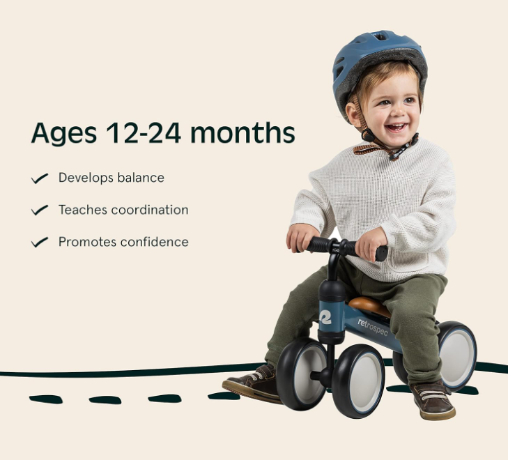 Retrospec Cricket Baby Walker Balance Bike with 4 Wheels for Ages 12-24 Months