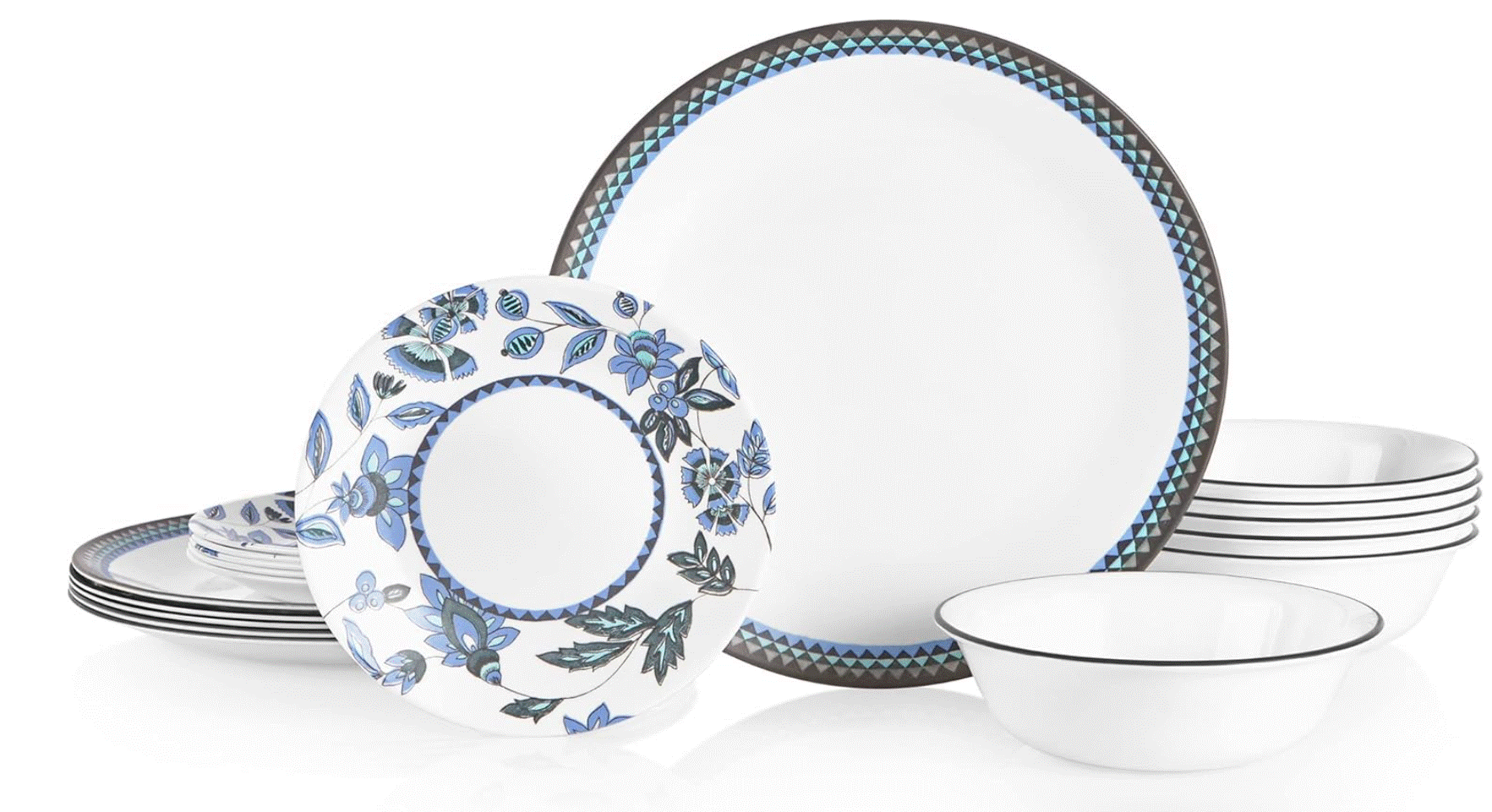 Corelle 18-Piece Dinnerware Set, Service for 6, Lightweight Round Plates and Bowls Set, Vitrelle Triple Layer Glass, Chip Resistant, Microwave and Dishwasher Safe, Veranda