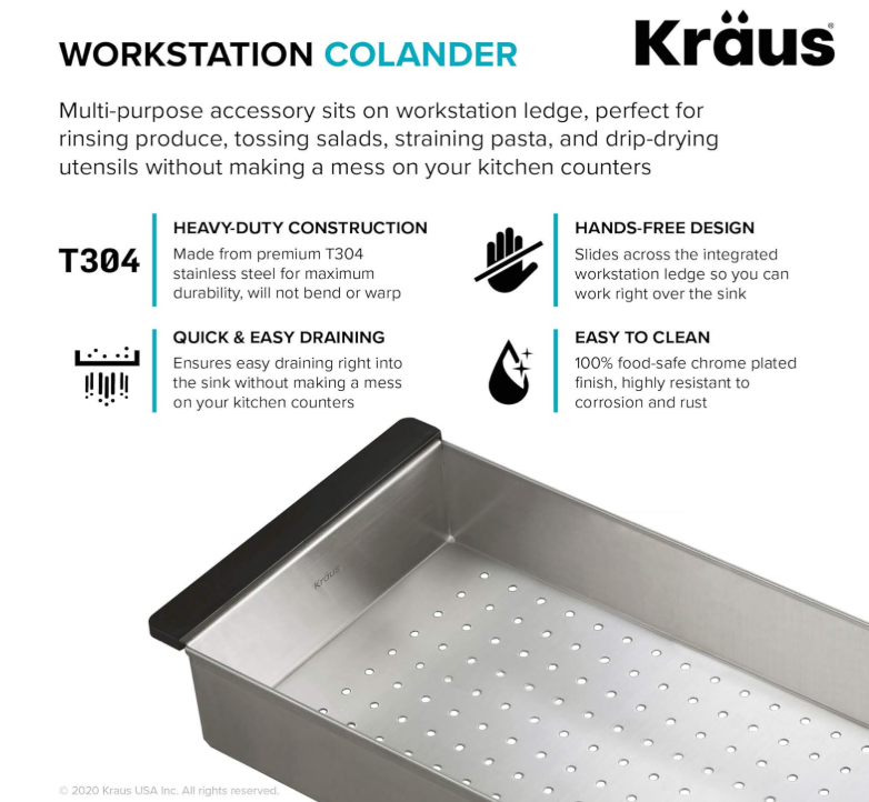 KRAUS Stainless Steel Colander for Workstation Kitchen Sink, CS-6