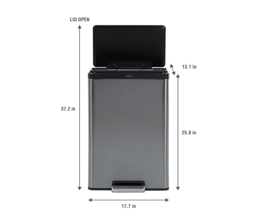 Rubbermaid 2112520 Stainless Steel Metal Step-On 12G Trash Can for Home and Kitchen, Charcoal