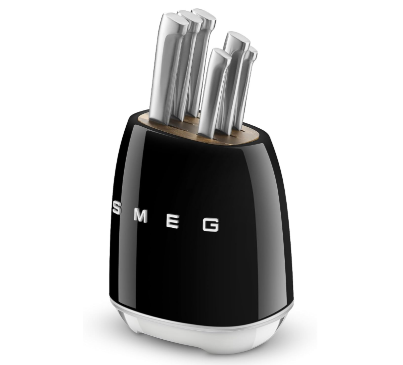 Smeg Black Stainless Steel Knife Block Set