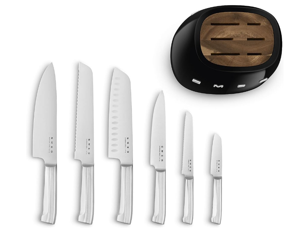 Smeg Black Stainless Steel Knife Block Set