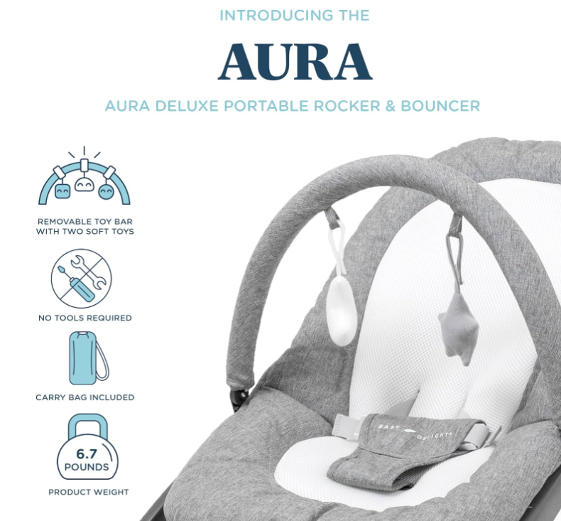 Baby Delight Aura Deluxe | Portable Baby Bouncer for Infants | Baby Rocker | Quilted Charcoal Tweed