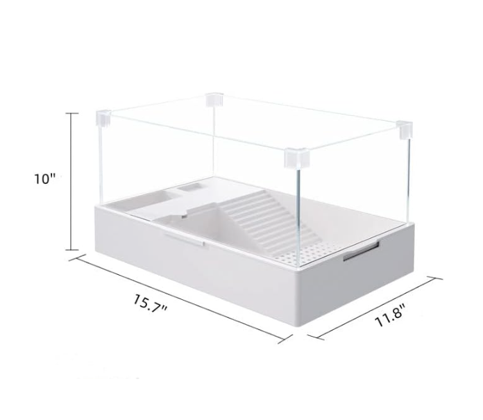 Turtle Aquarium With Light, Water Pump, and Platform - Reptile Habitat Tank With Plants for Pet Terrapin Lake (15.7''x11.8''x10'')