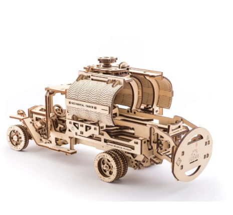 Ugears Tanker Mechanical Model Kit - DIY 3D Wooden Puzzles for Adults Truck with Working Engine - Moving 3D Puzzle Building Kits with Can Holder - Adult Puzzle Gift for Fathers Day - 594 Pcs