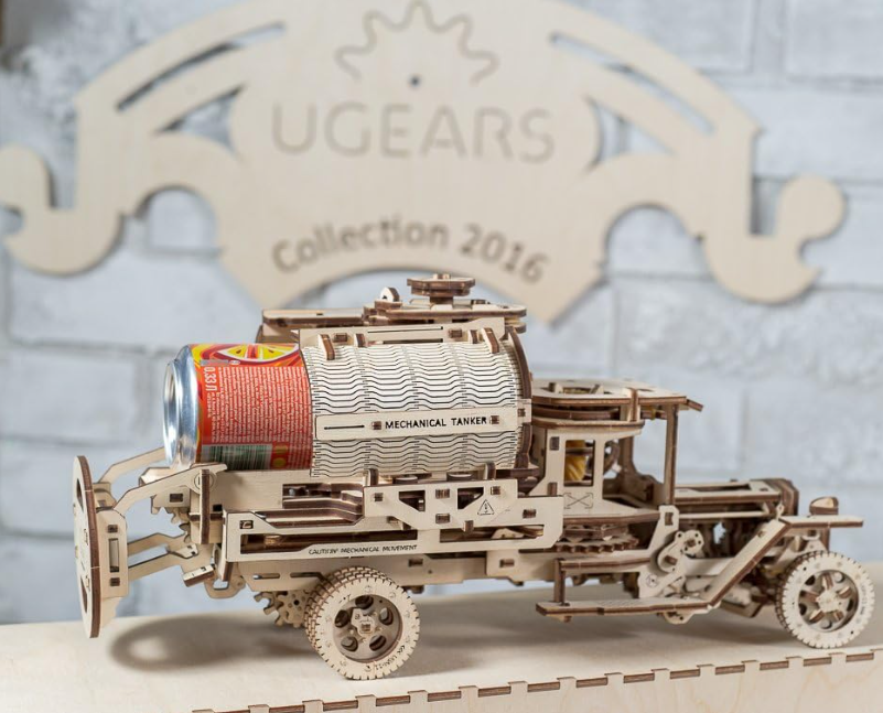 Ugears Tanker Mechanical Model Kit - DIY 3D Wooden Puzzles for Adults Truck with Working Engine - Moving 3D Puzzle Building Kits with Can Holder - Adult Puzzle Gift for Fathers Day - 594 Pcs