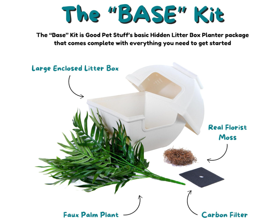 Good Pet Stuff, The Courtyard Hidden Litter Box, Artificial Plants & Enclosed Square Cat Planter Litter Box, Vented & Odor Filter, Easy to Clean, White Birch