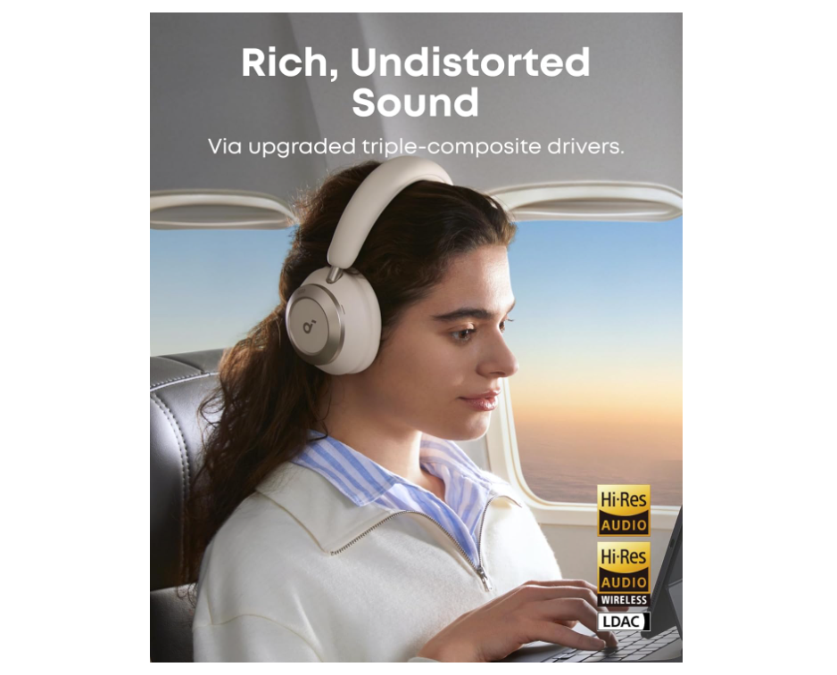 soundcore Space One Pro by Anker, Adaptive ANC Headphones, Super Foldable Design, 60H Lossless Audio, Ultra-Fast Charging, Hi-Res Wireless Audio with LDAC, Comfortable Fit, White